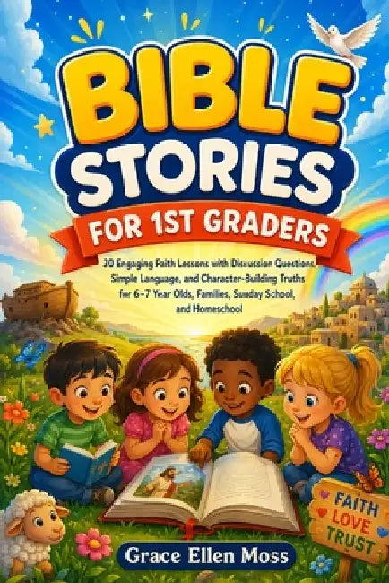 Bible Stories for 1st Graders: 30 Engaging Faith Lessons with Discussion Questions, Simple Language, and Character-Building Truths for 6-7 Year Olds, by Grace Ellen Moss