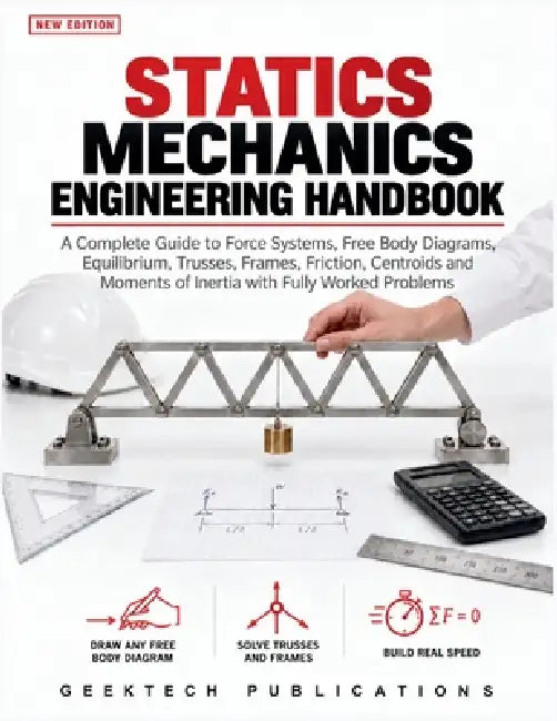 Statics Mechanics Engineering Handbook: A Complete Guide to Force Systems, Free Body Diagrams, Equilibrium, Trusses, Frames, Friction, Centroids and M by Geektech Publications