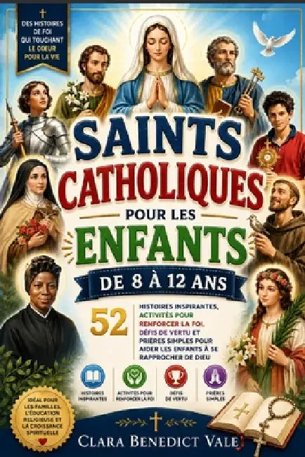 Saints Catholiques Pour Les Enfants de 8 À 12 ANS: 52 histoires inspirantes, activités pour renforcer la foi, défis de vertu et prières simples pour a by Clara Benedict Vale
