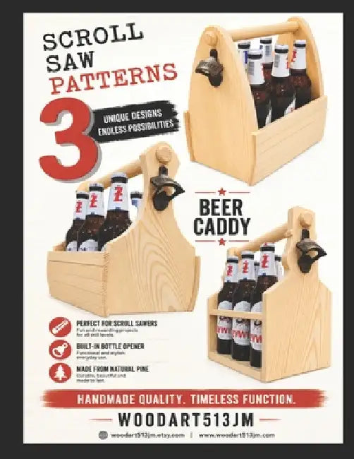 3 Wooden Beer Caddy Scroll Saw Patterns: 3 DIY Woodworking Projects by Woodart513 Jm