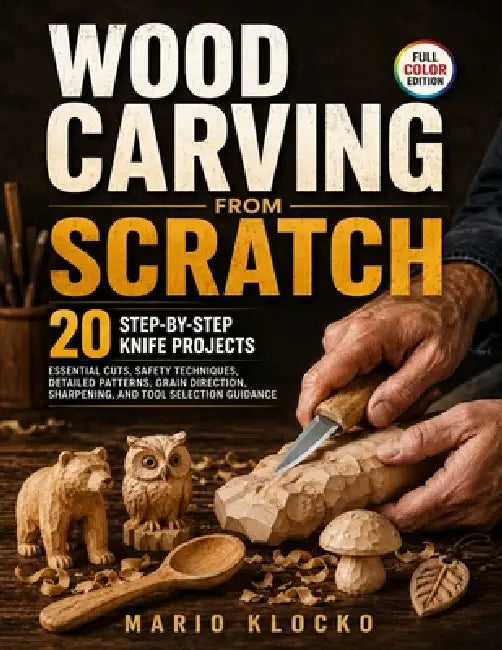 Wood Carving from Scratch: 20 Step-by-Step Knife Projects, Essential Cuts, Safety Techniques, Detailed Patterns, Grain Direction, Sharpening, and Tool by Mario Klocko