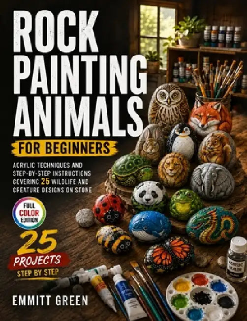 Rock Painting Animals for Beginners: Acrylic Techniques and Step-by-Step Instructions Covering 25 Wildlife and Creature Designs on Stone by Emmitt Green