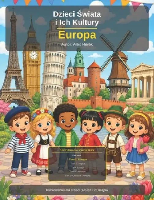 Dzieci Świata i Ich Kultury - Europa: Europa - Kolorowanka dla Dzieci w Wieku 3-5 lat 25 Krajów z Zabytkami, Przyrodą, Flagami i Mapami by Alex Herek