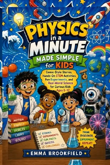 Physics in a Minute Made Simple for Kids: Comic-Style Stories, Hands-On STEM Activities, Fun Experiments, and Real-World Science for Curious Kids Ages by Emma Brookfield