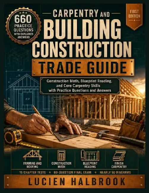 Carpentry and Building Construction Trade Guide: Construction Math, Blueprint Reading, and Core Carpentry Skills with Practice Questions and Answers by Lucien Halbrook