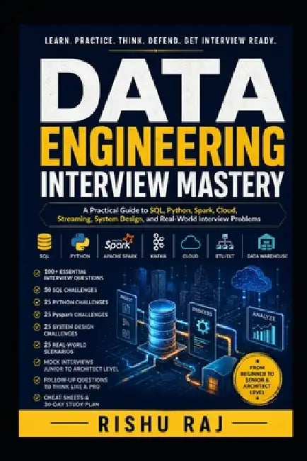 Data Engineering Interview Mastery: A Practical Guide to SQL, Python, Spark, Cloud, Streaming, System Design, and Real-World Interview Problems by Rishu Raj