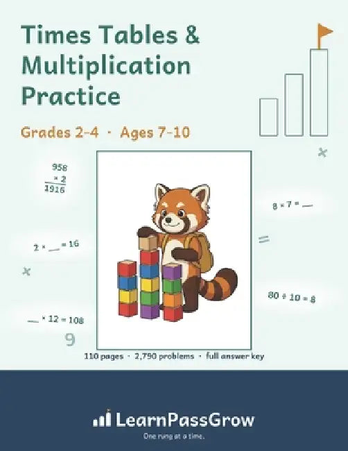 Times Tables & Multiplication Practice: Grades 2-4, Ages 7-10 - 2,790 Problems in 89 Practice Sets - Every Table Both Ways, Up to 4-Digit Multiplicati by Learnpassgrow