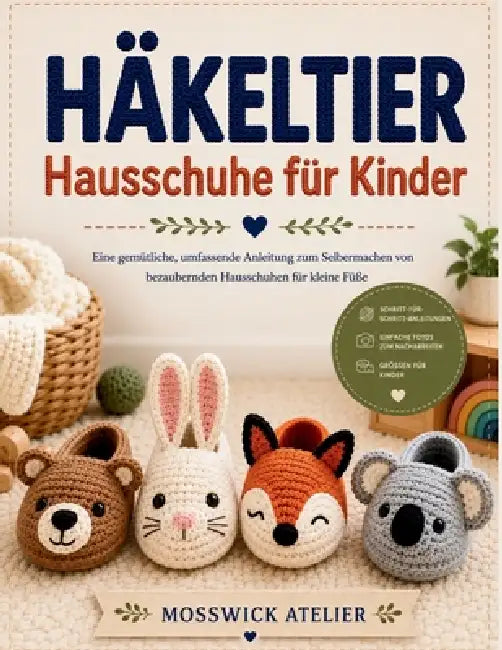 HÄKELTIER Hausschuhe für Kinder: Eine gemütliche, umfassende Anleitung zum Selbermachen von bezaubernden Hausschuhen für kleine Füße by Mosswick Atelier
