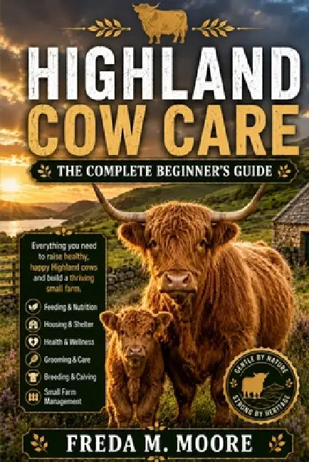 Highland Cow Care: The complete beginner's guide to feeding, housing, health, grooming, breeding, and small farm management by Freda M. Moore