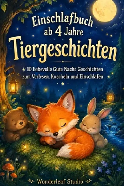 Einschlafbuch ab 4 Jahre: Tiergeschichten: 10 liebevolle Gute Nacht Geschichten zum Vorlesen, Kuscheln und Einschlafen by Wonderleaf Studio