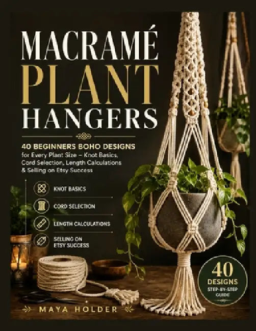 Macramé Plant Hangers: 40 Beginners Boho Designs for Every Plant Size - Knot Basics, Cord Selection, Length Calculations & Selling on Etsy Success by Maya Holder
