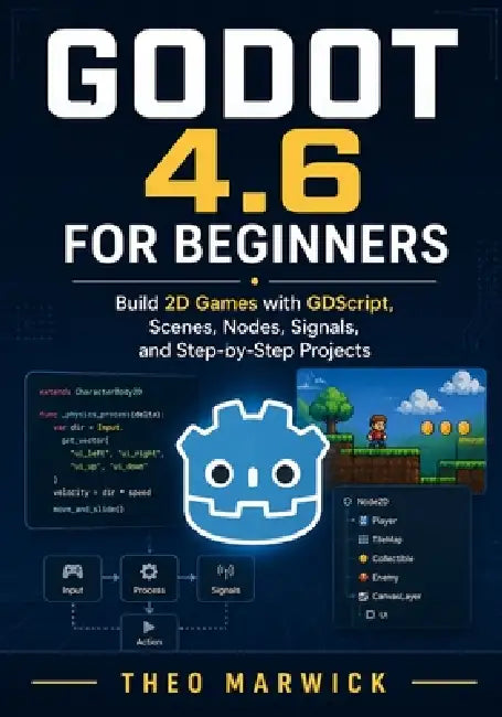 Godot 4.6 for Beginners: Build 2D Games with GDScript, Scenes, Nodes, Signals, and Step-by-Step Projects by Theo Marwick