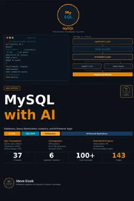 MySQL with AI: A Complete Beginner's Guide to MySQL Databases, Query Optimization, Analytics, and AI-Powered Applications by Steve Cook