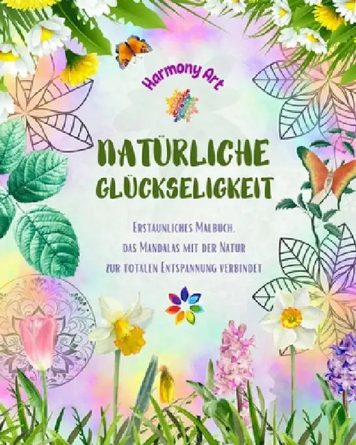 Natürliche Glückseligkeit - Erstaunliches Malbuch, das Mandalas mit der Natur zur totalen Entspannung verbindet: Eine Sammlung spiritueller Symbole, d by Harmony Art