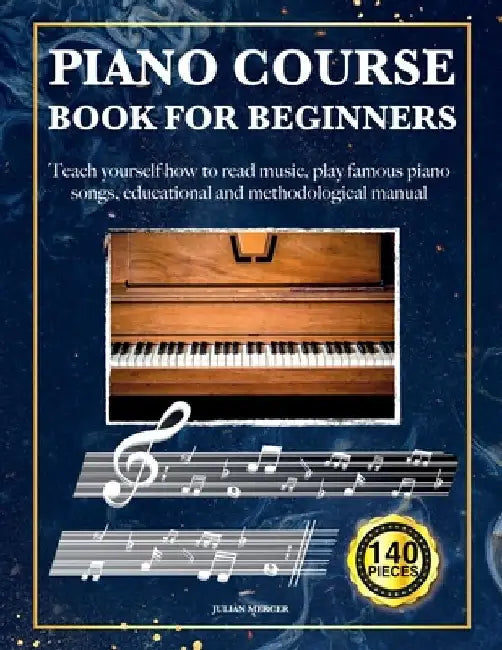 Piano Course Book for Beginners: Teach yourself how to read music, play famous piano songs, educational and methodological manual 140 pieces by Julian Mercer