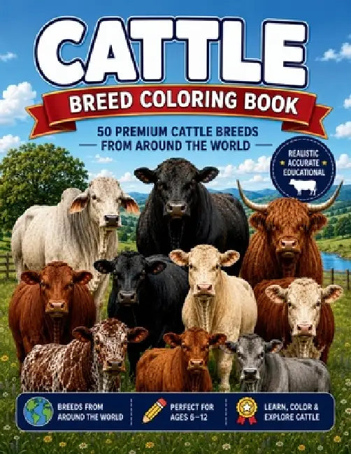 Cattle Breed Coloring Book: 50 Premium Cattle Breeds From Around The World by Paul Kearle