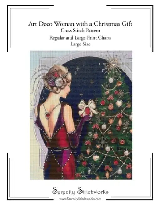 Art Deco Woman with a Christmas Gift Cross Stitch Pattern - Large Size Edition: Regular and Large Print Cross Stitch Pattern by Carmen Wolf, Serenity Stitchworks