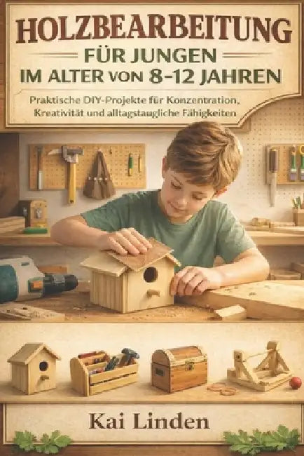 Holzbearbeitung Für Jungen Im Alter Von 8-12 Jahren: Praktische DIY-Projekte für Konzentration, Kreativität und alltagstaugliche Fähigkeiten by Kai Linden
