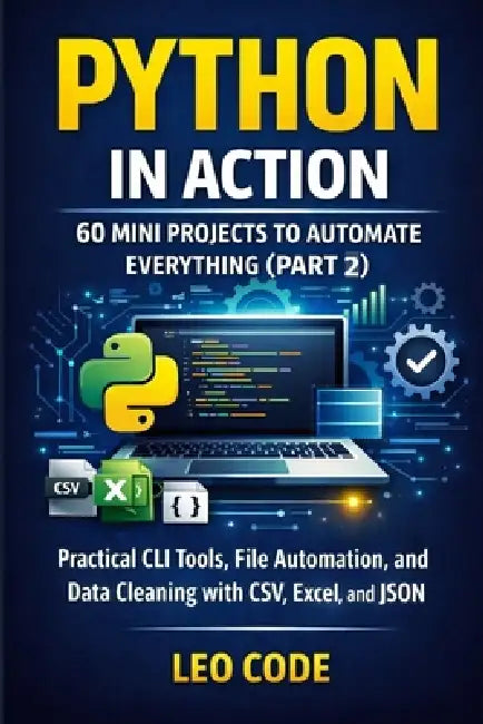 Python in Action: 60 Mini Projects to Automate Everything (Part 2): Practical CLI Tools, File Automation, and Data Cleaning with CSV, Excel, and JSON by Leo Code