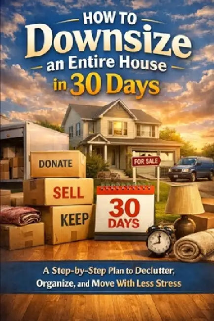 How to Downsize an Entire House in 30 Days: A Step-by-Step Plan to Declutter, Organize, and Move With Less Stress by J. Rhea