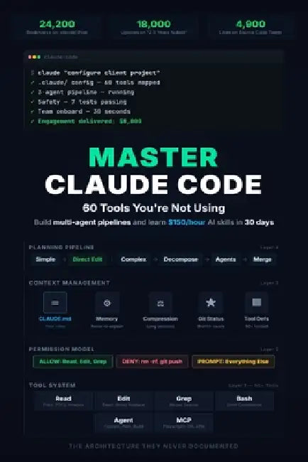 Claude Code Mastery - 60 Tools You're Not Using: $150/Hour AI Skills, Multi-Agent Pipelines and the Hidden Architecture No One Teaches by J. Cook