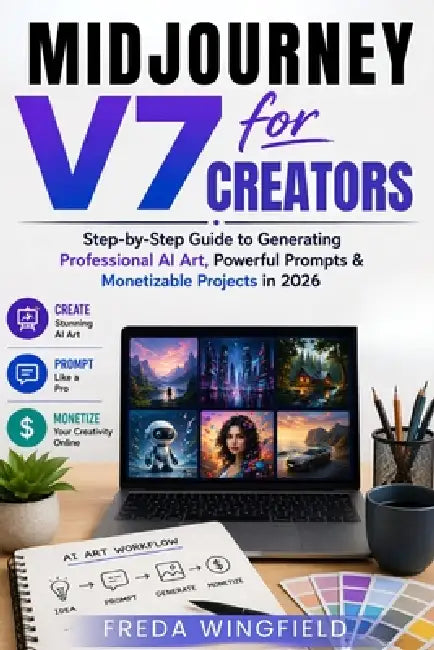 Midjourney V7 for Creators: Step-by-Step Guide to Generating Professional AI Art, Powerful Prompts & Monetizable Projects in 2026 by Freda Wingfield