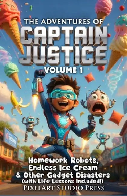The Adventures of Captain Justice: Volume 1: Homework Robots, Endless Ice Cream & Other Gadget Disasters (with Life Lessons Included!) by Pixelart Studio Press