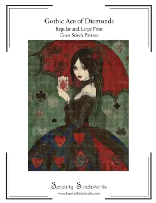 Gothic Ace of Diamonds Cross Stitch Pattern: Regular and Large Print Cross Stitch Pattern by Carmen Wolf, Serenity Stitchworks