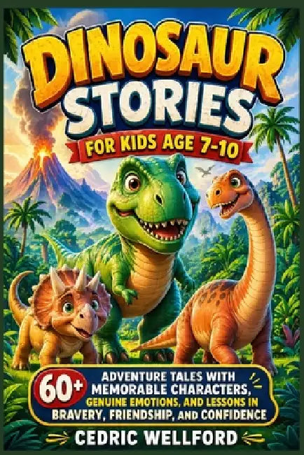 Dinosaur stories for kids age 7-10: 60+ Adventure Tales with Memorable Characters, Genuine Emotions, and Lessons in Bravery, Friendship, and Confidenc by Cedric Wellford