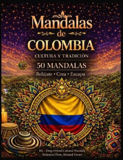 COLOMBIA, CULTURA Y TRADICION 50 Mandalas: Relajate, Crea, Escapa H2 - Deep Hybrid Cultural Mandala (Balanced Flow, Relaxed Focus) by Jesus Benjamin Santa Rodriguez