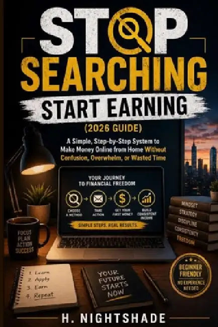 Stop Searching Start Earning (2026 Guide): A Simple, Step-by-Step System to Make Money Online from Home Without Overwhelm, or Wasted Time by H. Nightshade