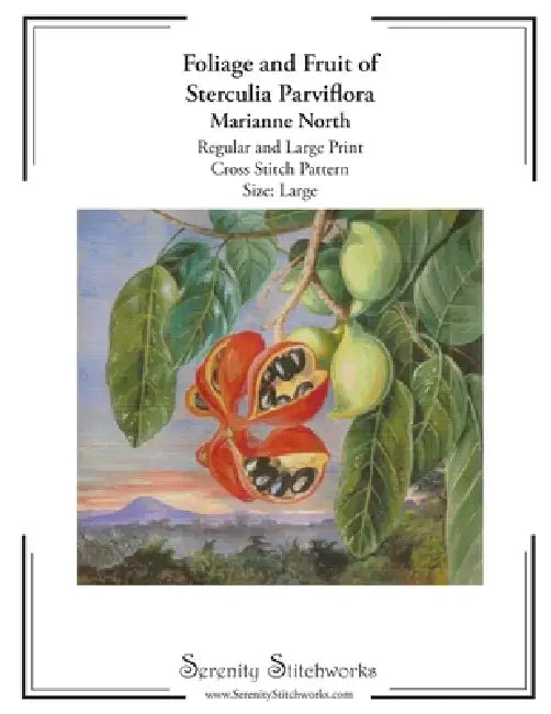 Foliage and Fruit of Sterculia Parviflora Cross Stitch Pattern - Marianne North - Large Size Edition: Regular and Large Print Cross Stitch Pattern by Carmen Wolf, Serenity Stitchworks