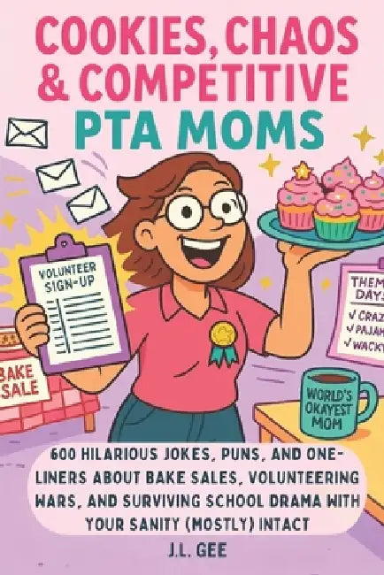 Cookies, Chaos, & Competitive PTA Moms: 600 Hilarious Jokes, Puns, and One-Liners About Bake Sales, Volunteering Wars, and Surviving School Drama with by J. L. Gee