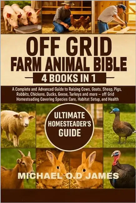 Off Grid Farm Animal Bible 4 Books in 1: A Complete and Advanced Guide to Raising Cows, Goats, Sheep, Pigs, Rabbits, Chickens, Ducks, Geese, Turkeys a by O. D. James, Micheal