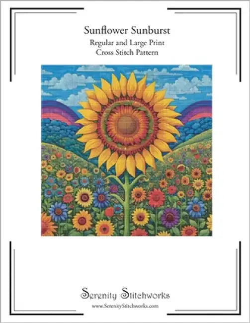 Sunflower Sunburst Cross Stitch Pattern: Regular and Large Print Cross Stitch Pattern by Wolf, Carmen