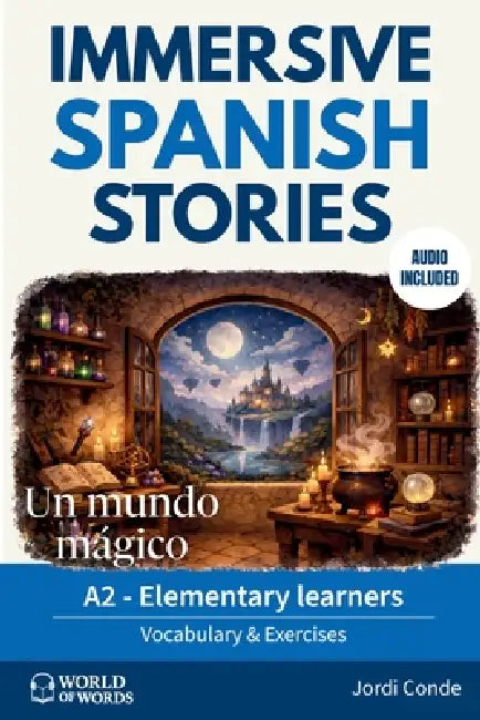 Un Mundo Mágico: A full-length Spanish novel (200 pages) with plenty of images and exercises for beginners. 24 chapters + full free audio. A2 level by Jordi Conde