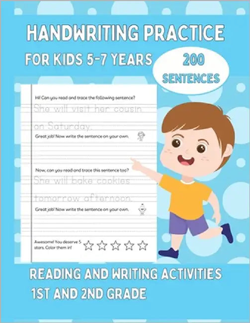 Handwriting Practice For Kids 5-7, 200 Sentences: Reading and Writing Activities For 1st and 2nd Grade Blue Cover by Hartleigh, Fiona