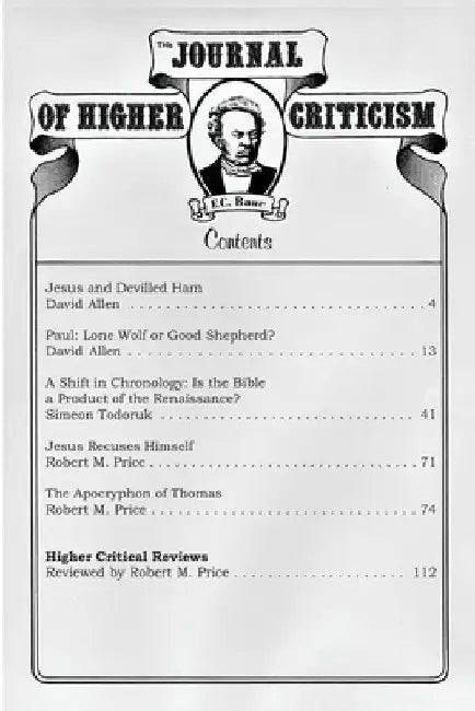The Journal of Higher Criticism Volume 20 Number 1 by Robert M. Price