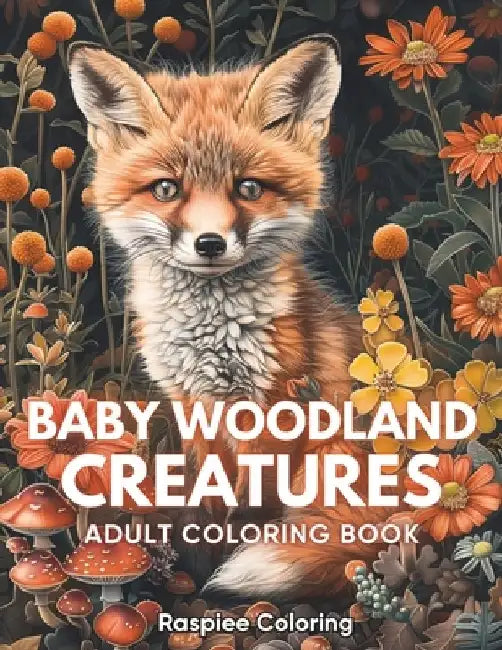 Baby Woodland Creatures Adult Coloring Book: Adorable Baby Woodland Animals, Fox, Rabbit, Deer, Bear, Hedgehog, Owl, and More for Stress Relief and Re by Raspiee Coloring