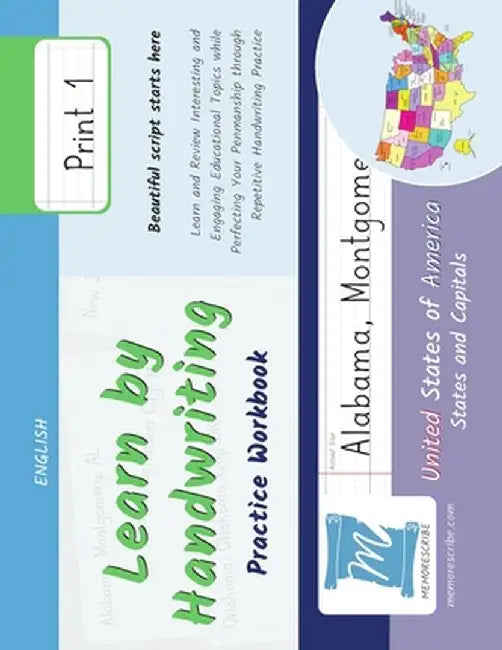 Learn by Handwriting, Practice Workbook - United States of America, States and Capitals - Print, Level 1: Children and Adults. Repetition, Fast Learni by Jessica Cobo