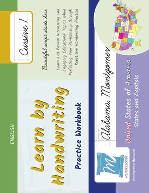 Learn by Handwriting, Practice Workbook - United States of America, States and Capitals - Cursive, Level 1: Children and Adults. Repetition, Fast Lear by Jessica Cobo