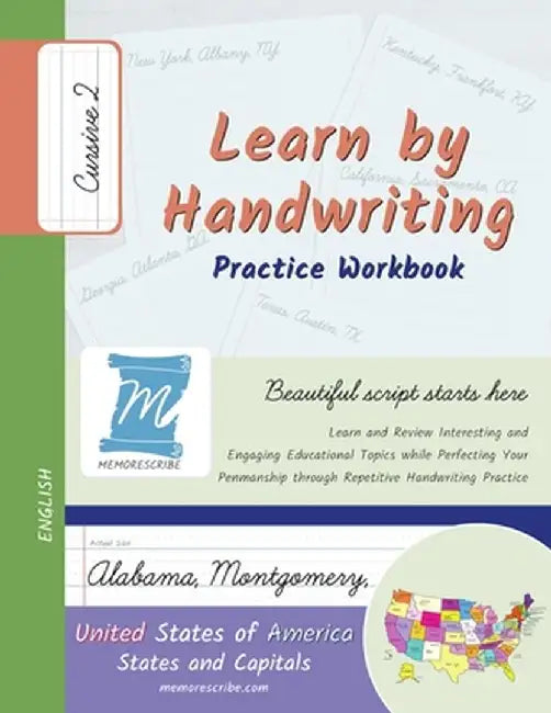 Learn by Handwriting, Practice Workbook - United States of America, States and Capitals - Cursive, Level 2: Children and Adults. Repetition, Fast Lear by Jessica Cobo