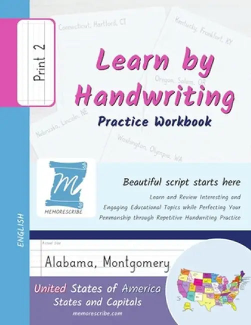 Learn by Handwriting, Practice Workbook - United States of America, States and Capitals - Print, Level 2: Children and Adults. Repetition, Fast Learni by Jessica Cobo
