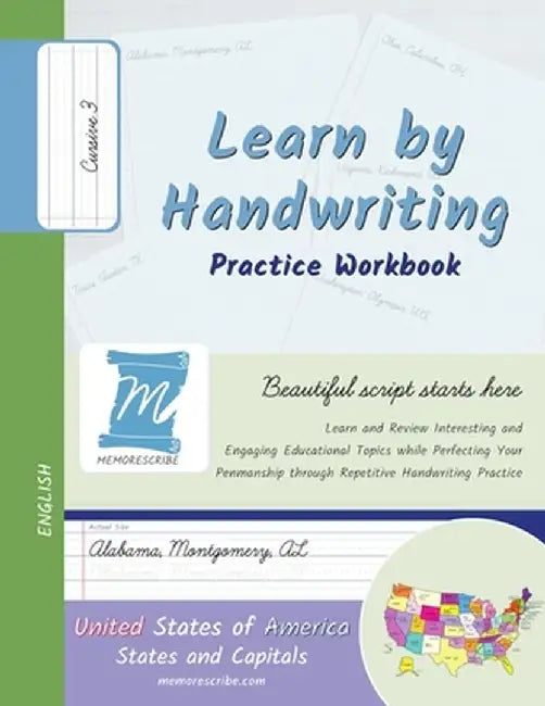Learn by Handwriting, Practice Workbook - United States of America, States and Capitals - Cursive, Level 3: Children and Adults. Repetition, Fast Lear by Jessica Cobo