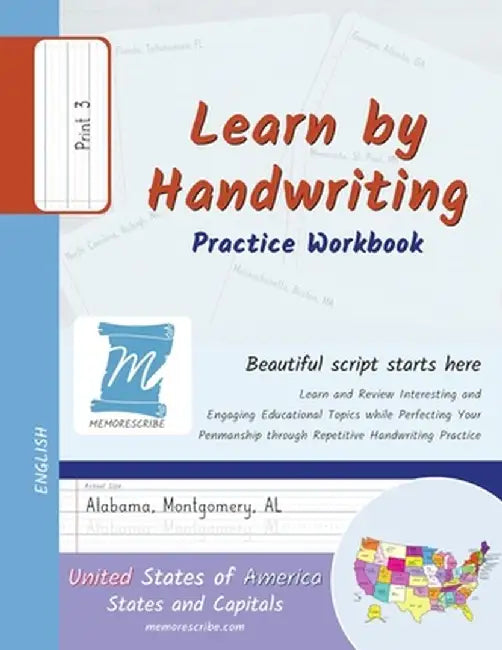 Learn by Handwriting, Practice Workbook - United States of America, States and Capitals - Print, Level 3: Children and Adults. Repetition, Fast Learni by Jessica Cobo