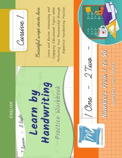 Learn by Handwriting, Practice Workbook - Numbers from 1 to 50 - Words and Numbers - Cursive, Level 1: Children and Adults. Repetition, Fast Learning, by Jessica Cobo