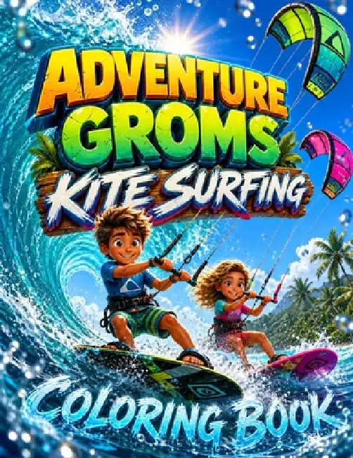 Adventure Groms: Kitesurfing Coloring Book: 50 Pages of Kiteboarding, Big Airs, Beaches, Tropical Oceans, and Water Sports Adventure for All Ages by Adventure Groms