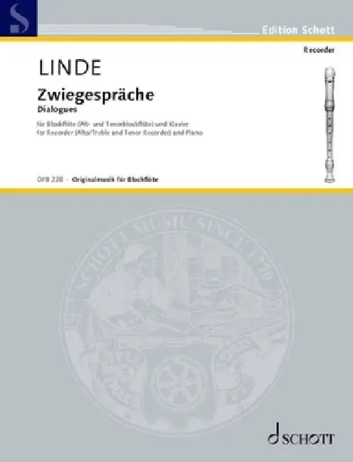 Linde: Dialogues for Recorder (Alto/Tenor) and Cello Performing Score by Hans-Martin Linde