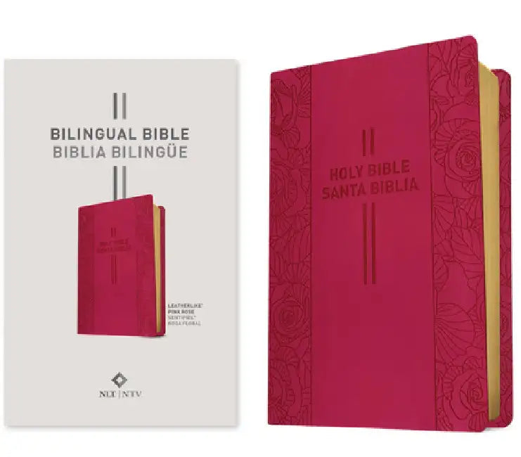 Bilingual Bible / Biblia bilingue NLT/NTV (LeatherLike, Pink Rose) by Tyndale