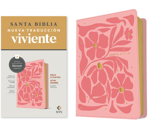 Biblia Ultrafina Ntv, Letra Grande Con Filament (Sentipiel, Flores Rosa, Letra Roja) by Tyndale